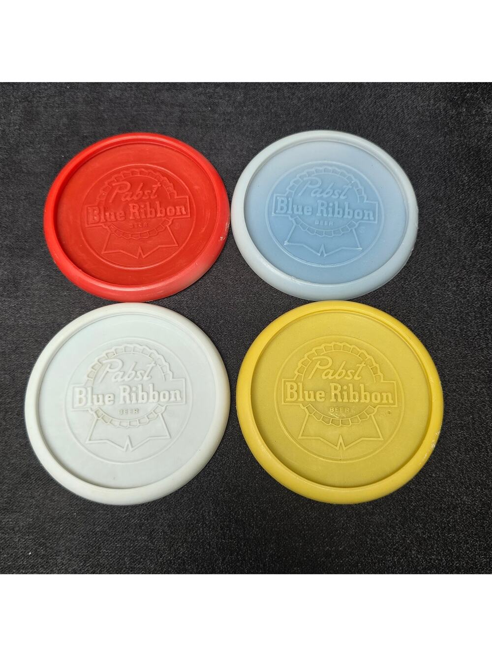 Vintage PBR Pabst Blue Ribbon Rare Plastic Bar Coasters Set of 4 Beer / Soda